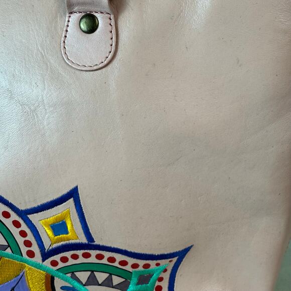 Anuschka Pink Painted & Embroidered Leather Zip Top Tote Crossbody Purse - Picture 8 of 10